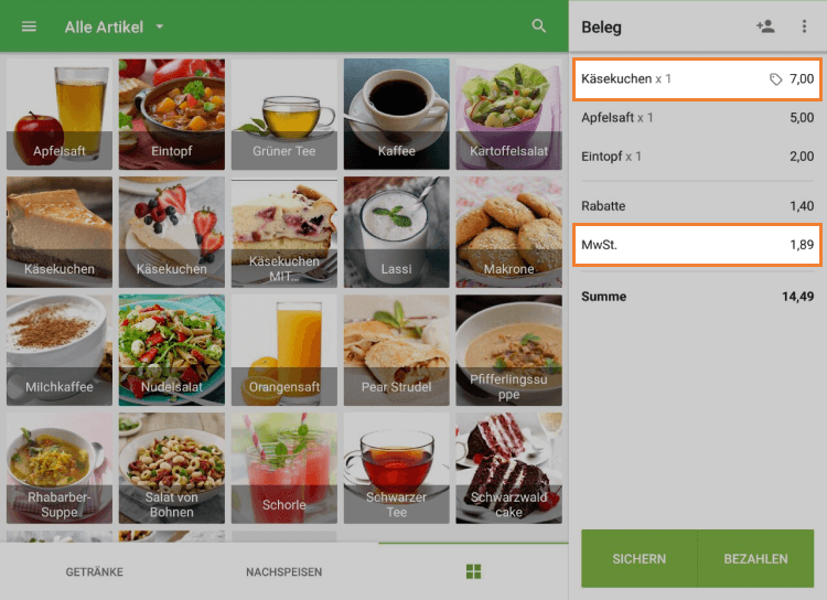 Rabatt mit seinem Wert auf dem Beleg