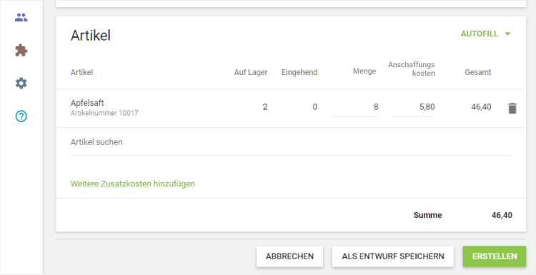 Option 'Alle Artikel vom Lieferanten'