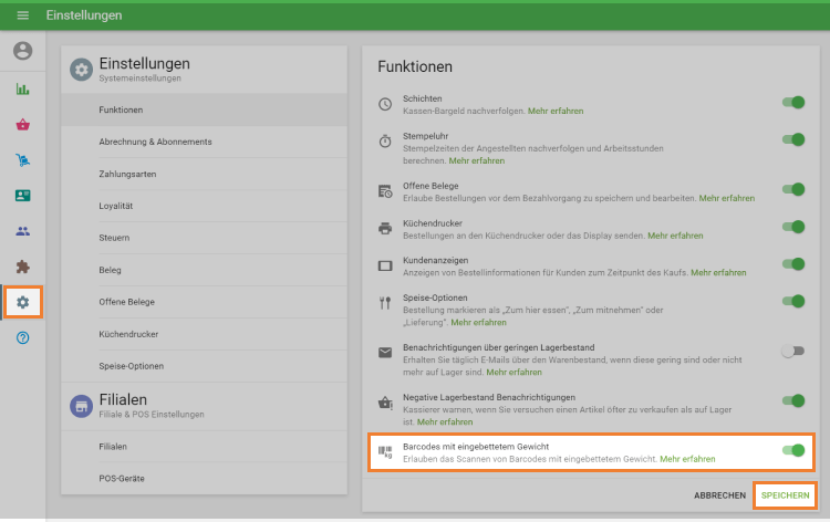 Parameter 'Barcodes mit eingebettetem Gewicht'