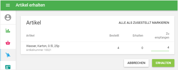 erneuert den Bestand des verpackten Artikels