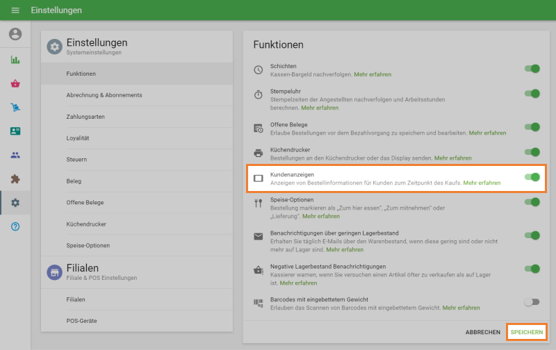 Schieberegler 'Kundenanzeige'