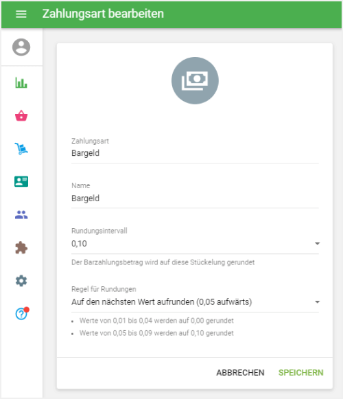 Das Formular 'Zahlungsart bearbeiten'