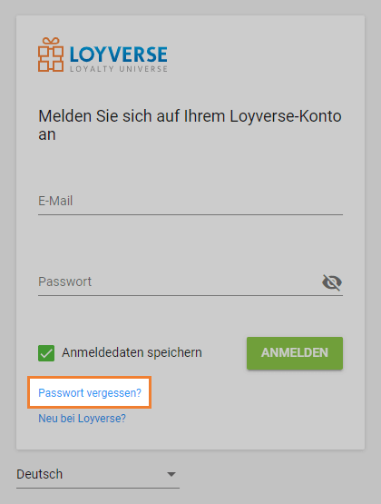 Schaltfläche 'Passwort vergessen?'