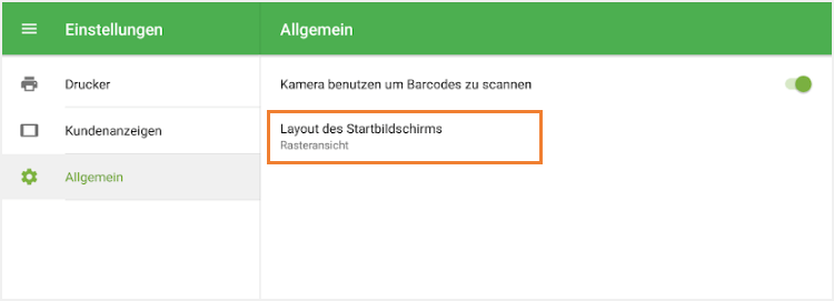 Layout des Startbildschirms