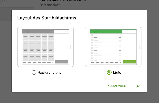 Wählen Sie die Listenoption