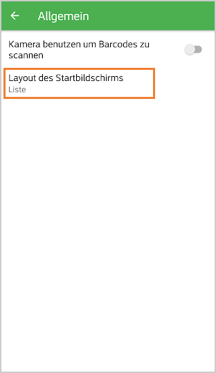 Smartphone Layout des Startbildschirms
