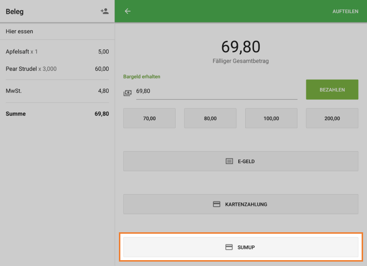 Wählen Sie die Zahlungsart SumUp