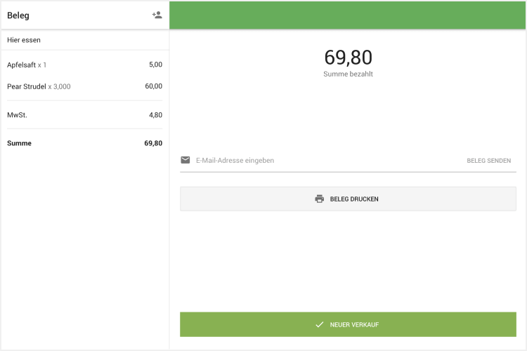 Bildschirm mit 'Summe bezahlt'
