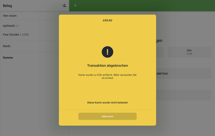 Falle eines Transaktionsfehlers zeigt