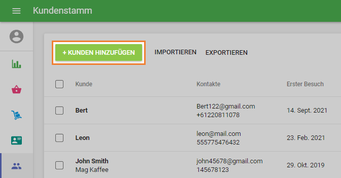 '+ Kunde hinzufügen'