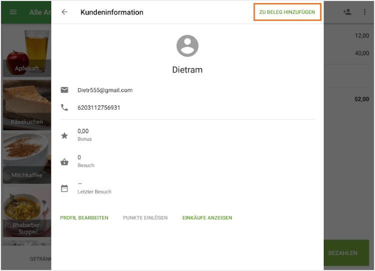 Schaltfläche 'Zu Beleg hinzufügen'