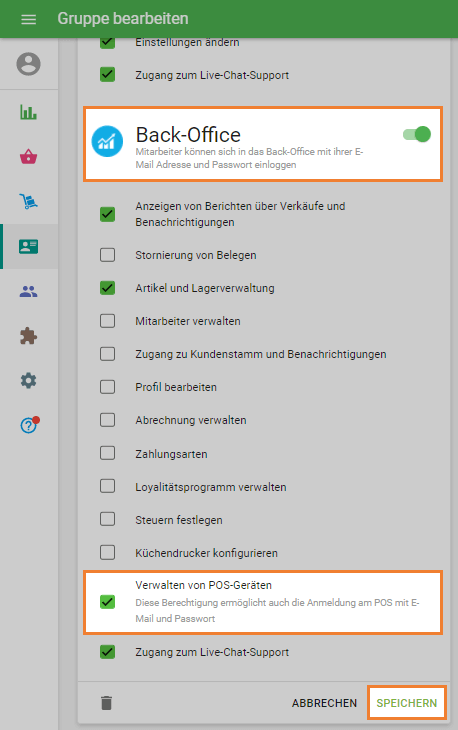 Kontrollkästchen 'Verwalten von POS-Geräten'
