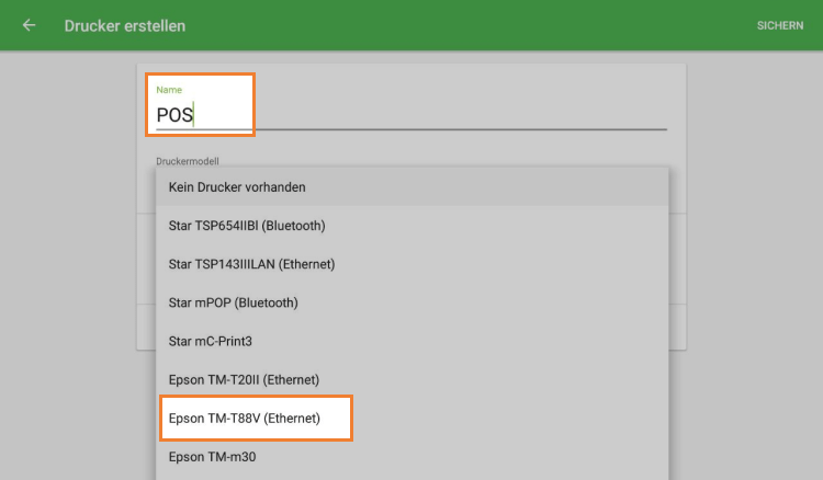 Name und Druckermodell