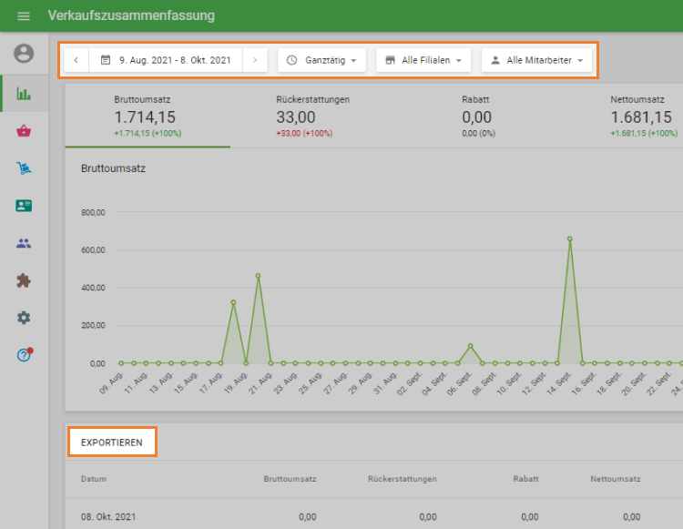 Einstellungen für Bericht