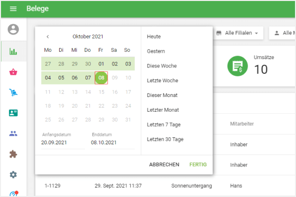 Wählen Sie den Zeitraum