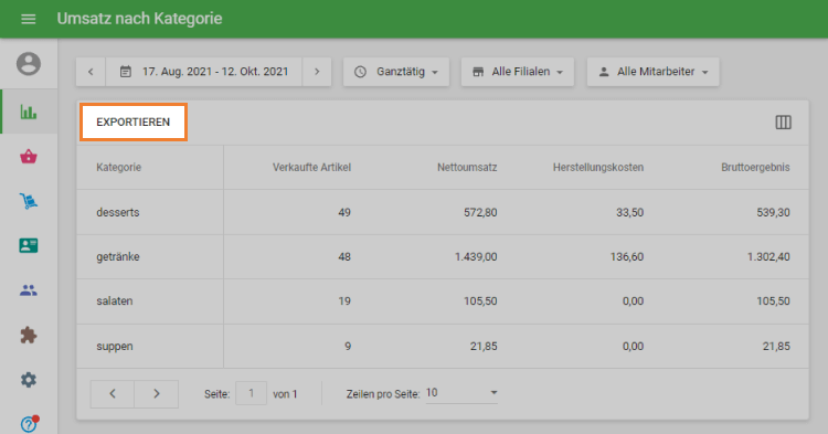 Schaltfläche 'Exportieren'