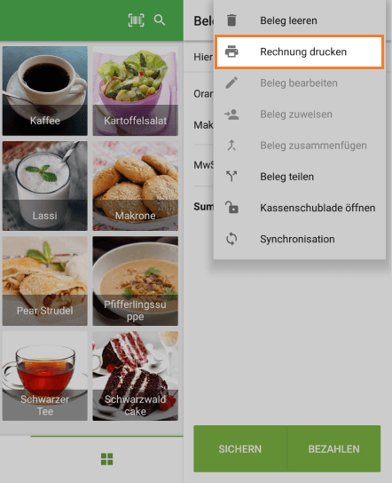 Schaltfläche 'Rechnung drucken'