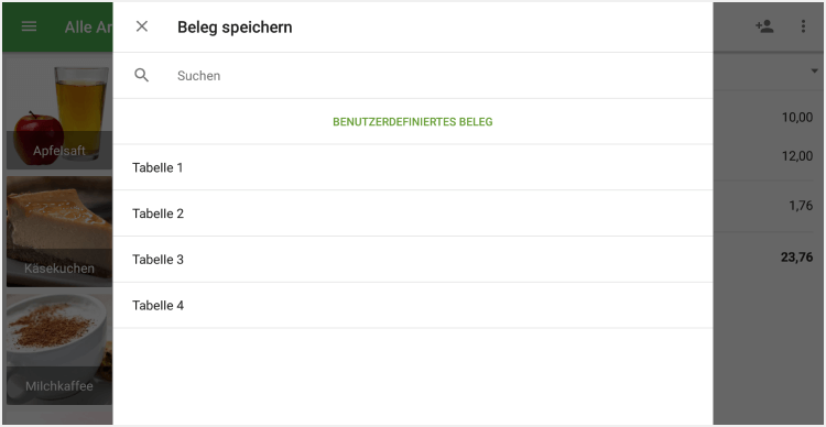 vordefinierte Beleg-Funktionalität