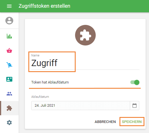 Formular 'Zugriffstoken erstellen'