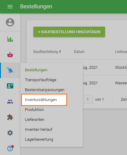 Abschnitt 'Inventurzählungen'