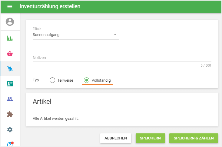 Vollständigen Inventurzählung
