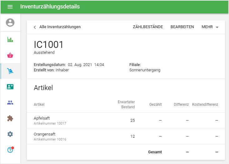 Inventurzählungsdetails