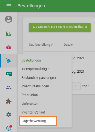 Abschnitt 'Lagerbewertung'