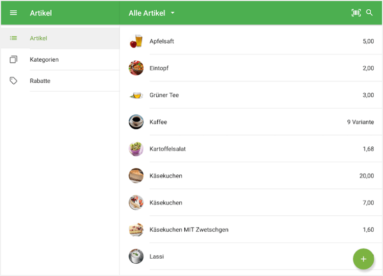 Artikelliste, Offline-Modus