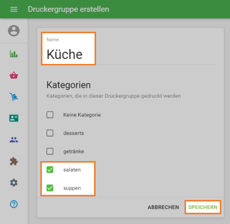 Markieren Sie die Artikelkategorien