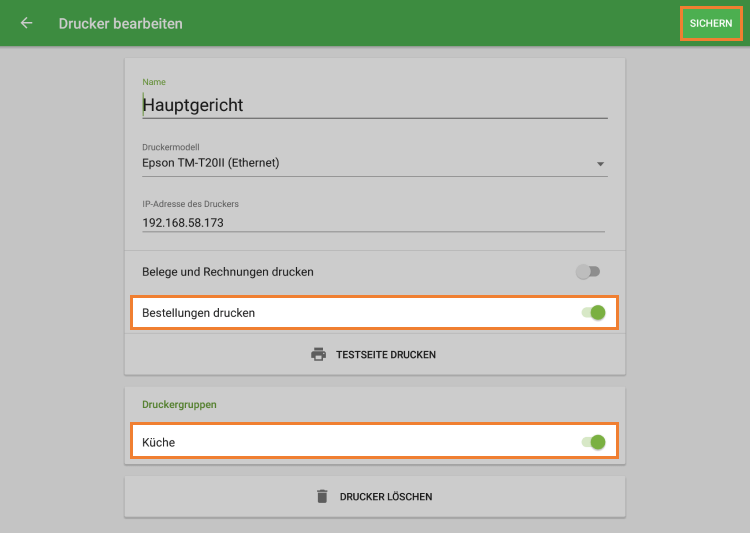 Schalten Sie 'Bestellungen drucken' ein