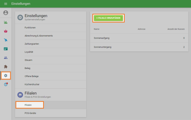 Schaltfläche 'Filiale hinzufügen'