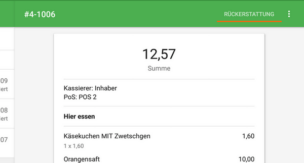 Nicht aktive Rückerstattungsschaltfläche