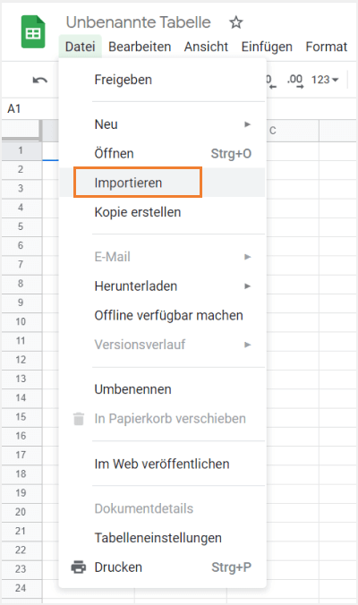 Schaltfläche 'Importieren'