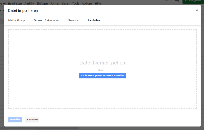 Registerkarte 'Hochladen'