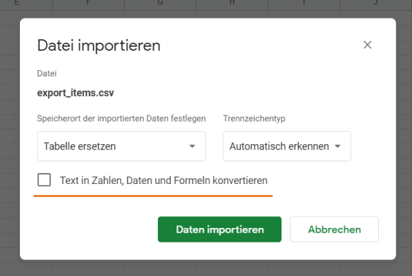 Nein für 'Text in Zahlen, Daten und Formeln&nbsp;konvertieren'