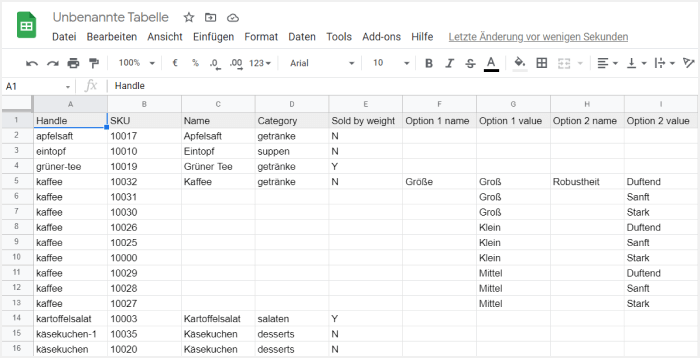CSV-Datei als Tabelle