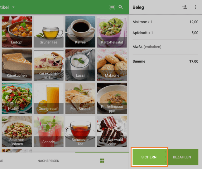 Tippen Sie auf die Schaltfläche 'Sichern'