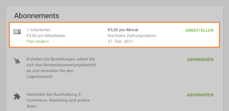 Ihr aktives Abonnement