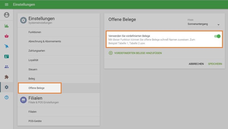 Schaltfläche 'Offene Belege'