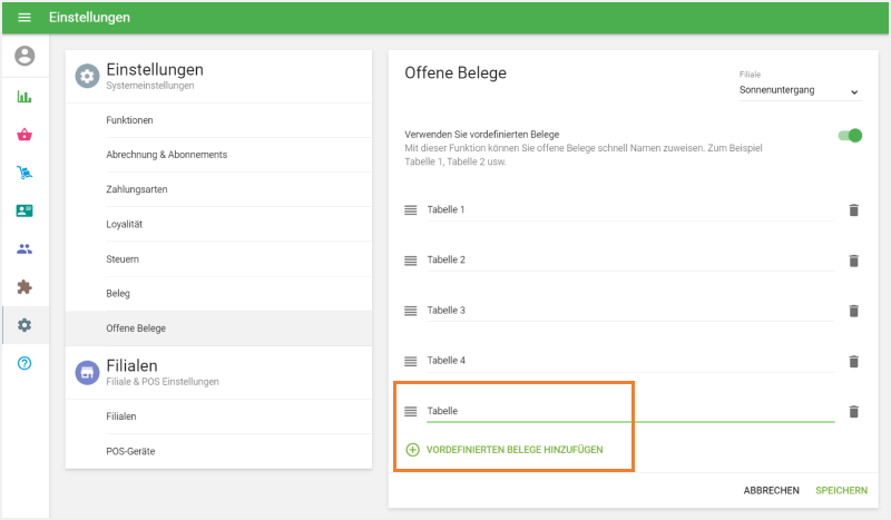 Schaltfläche 'Vordefinierte Belege hinzufügen'