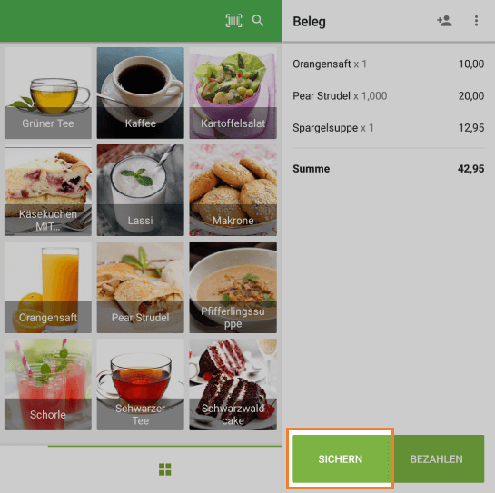 Schaltfläche 'Sichern'
