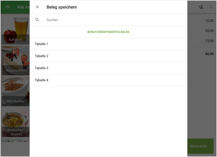 die Liste vordefinierter Belegnamen