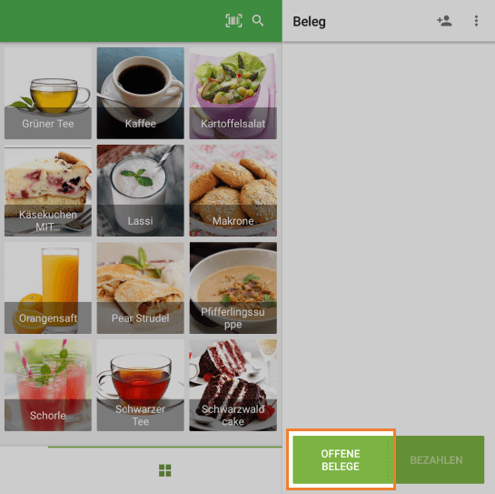 Schaltfläche 'Offene Belege'