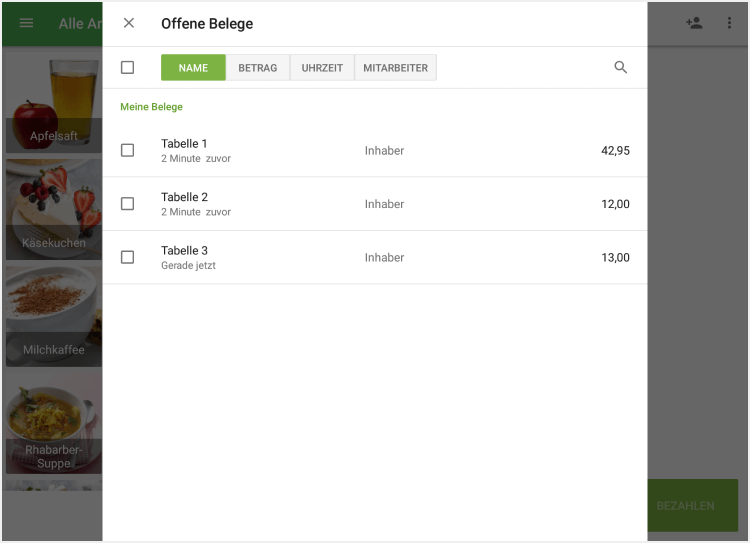 bearbeitenden Beleg in der Liste