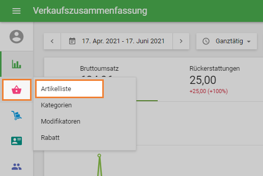 Menü 'Artikelliste'