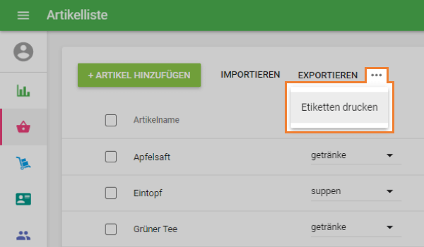 Schaltfläche 'Etiketten drucken'