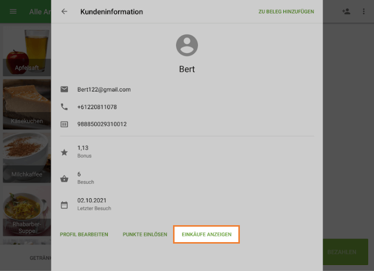 Schaltfläche 'Einkäufe anzeigen'