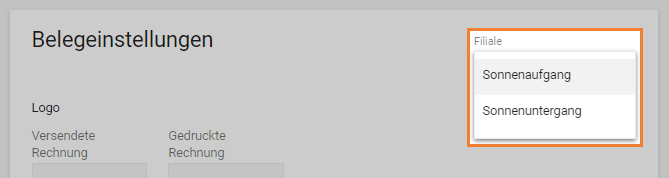 Filiale in der Dropdown-Liste auswählen