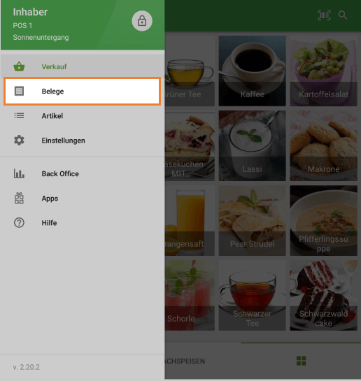 Schaltfläche 'Belege'