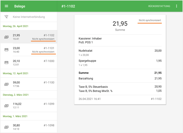 Nicht synchronisierte Belege
